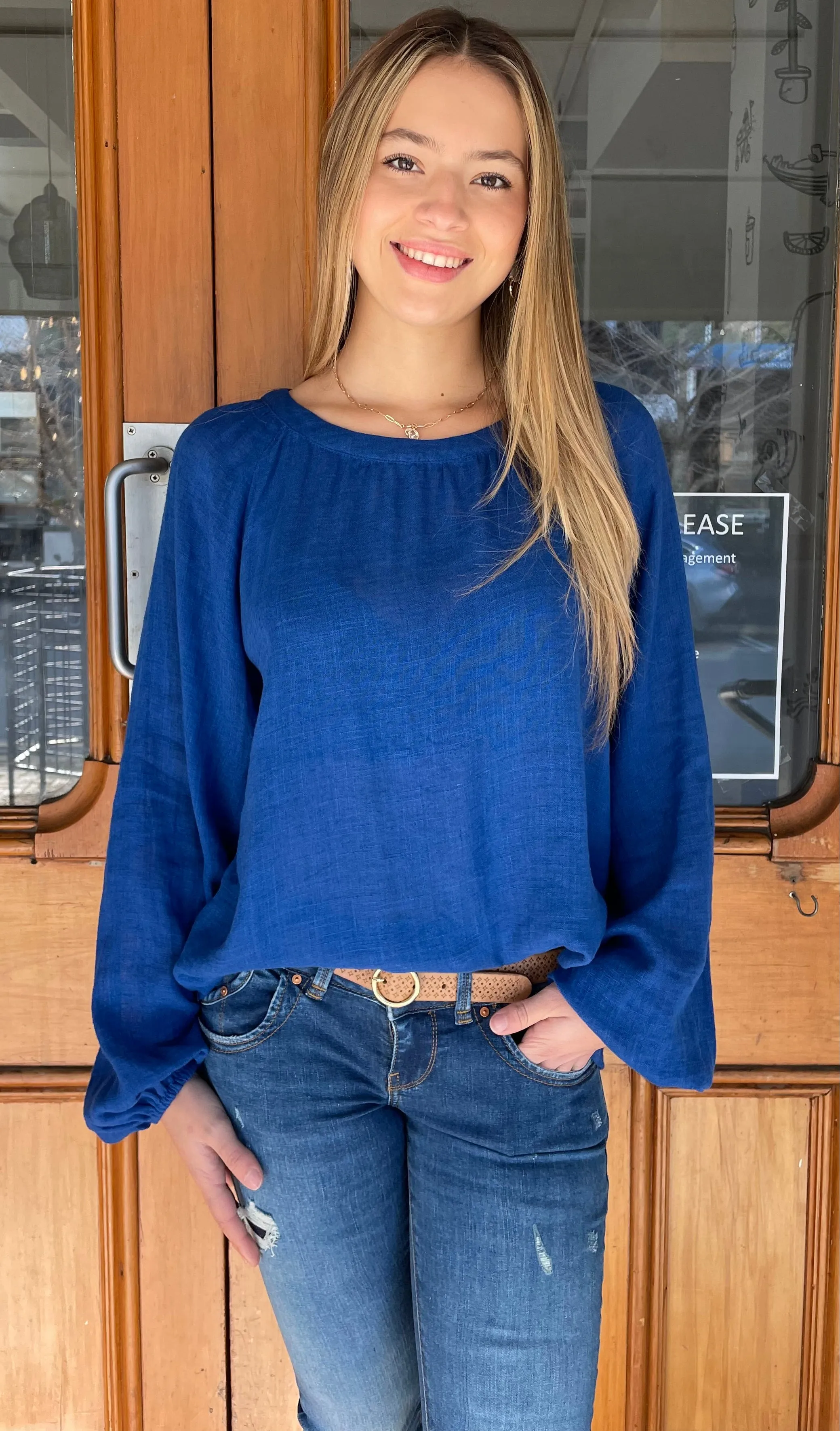 Del Mar Days Long Sleeve Top Cobalt