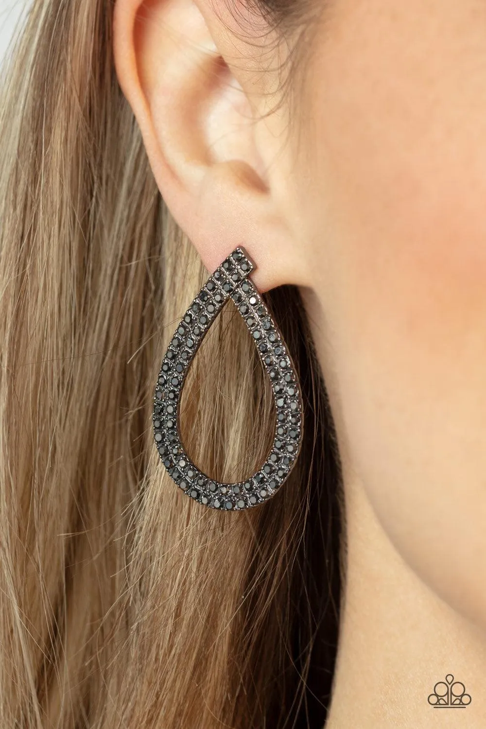 Diva Dust Black & Hematite Rhinestone Earrings - Paparazzi Accessories