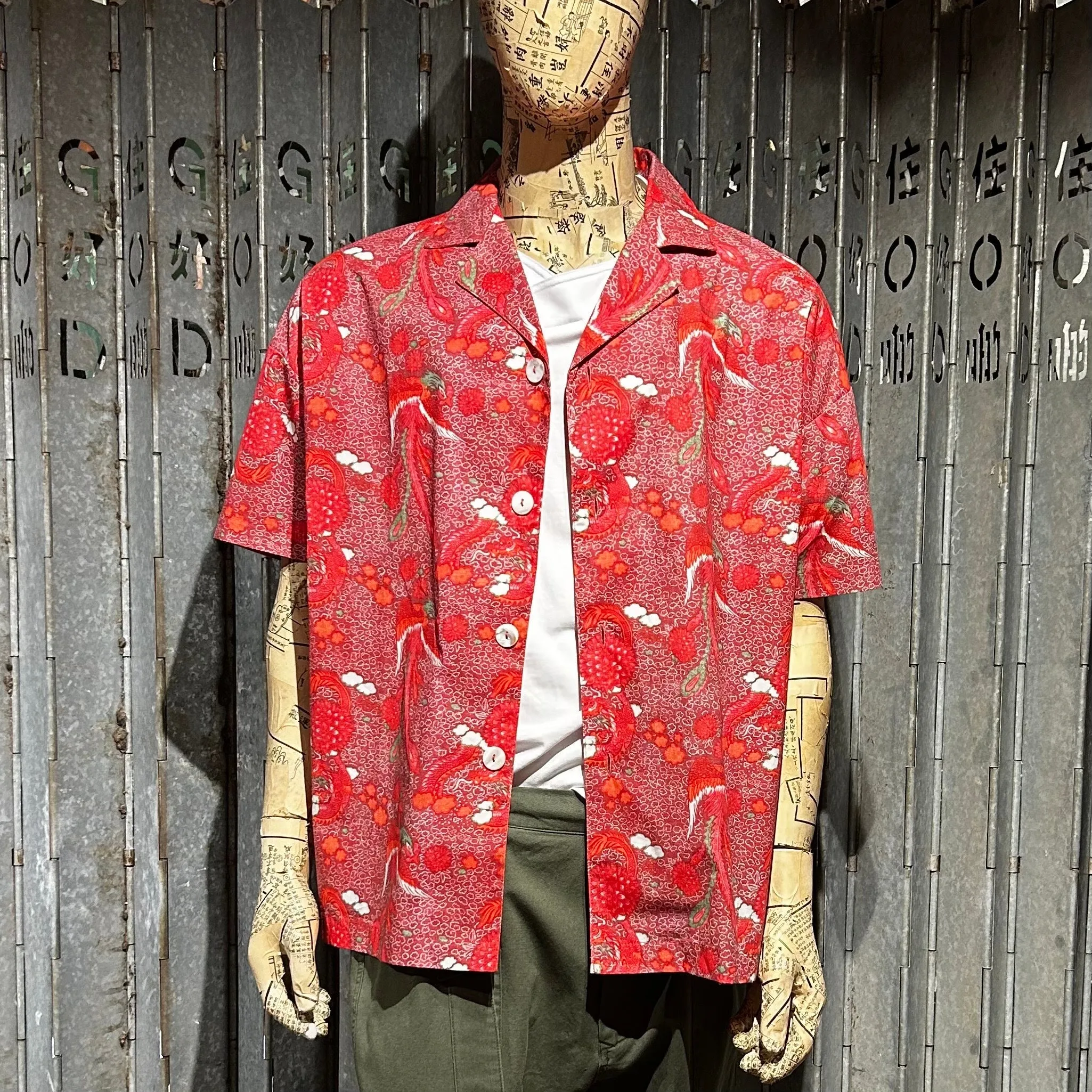 Dragon & Phoenix Print Shirt, Red