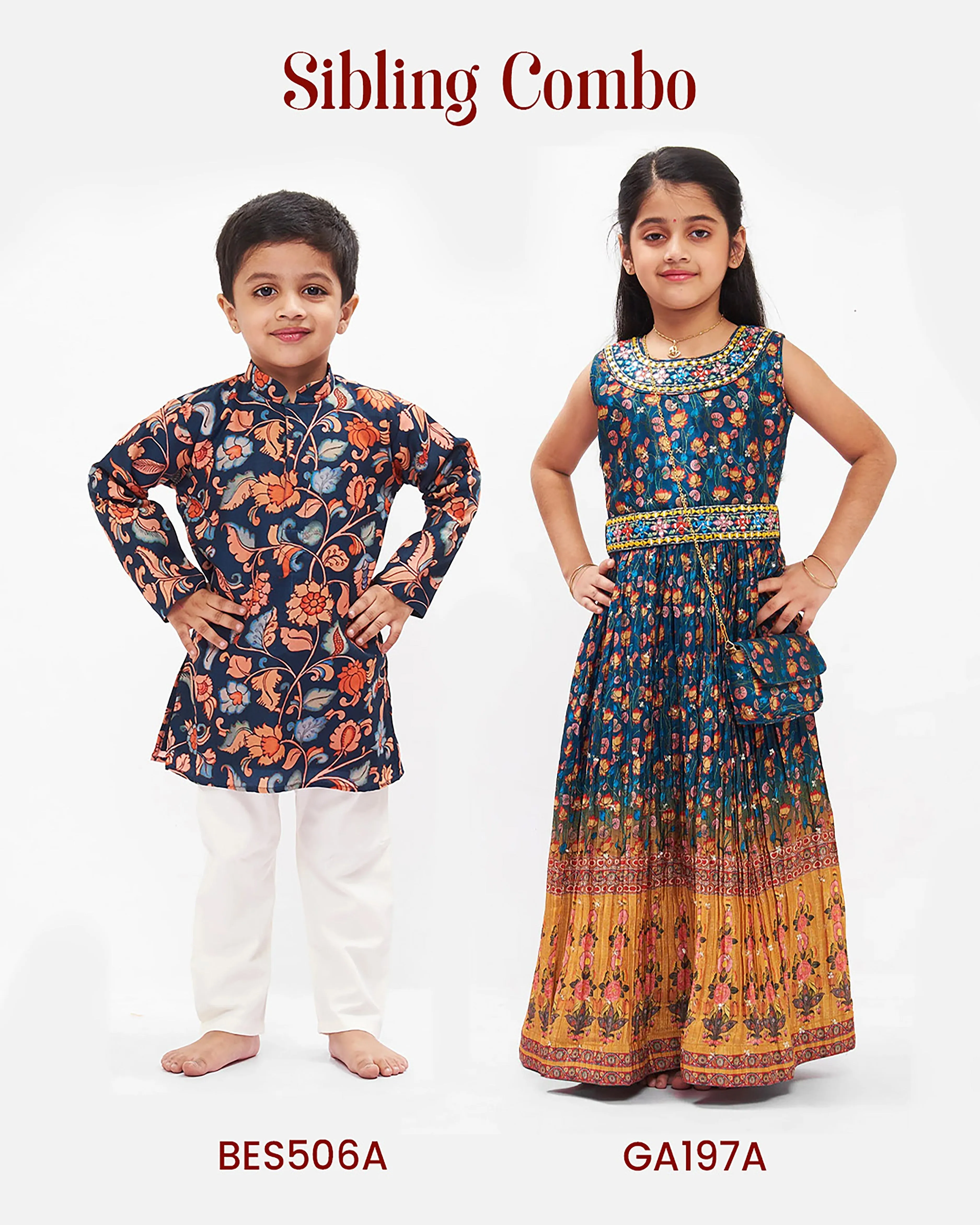 Elegant Boys Navy Floral Kurta Set - Traditional with a Modern Twist