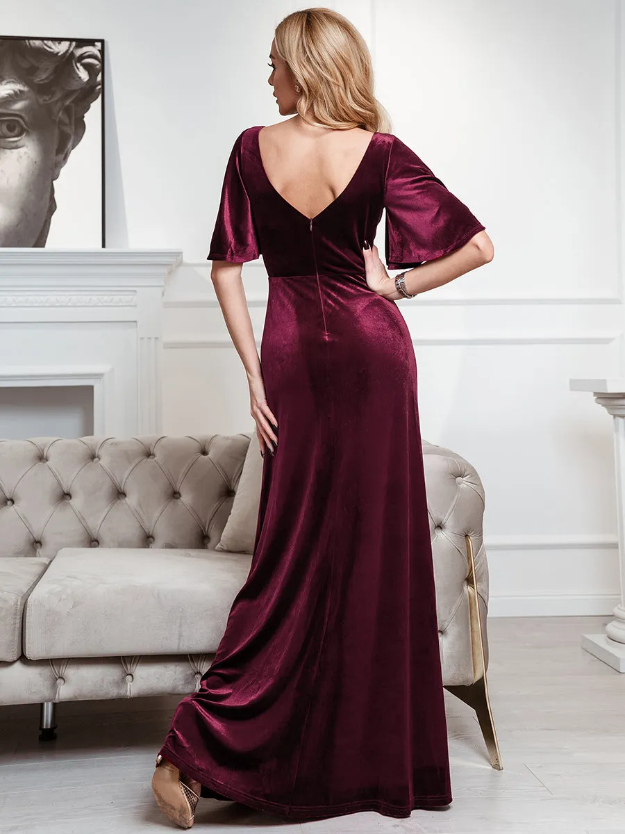 Elegant Double V Neck Velvet Wholesale Party Dresses for Women