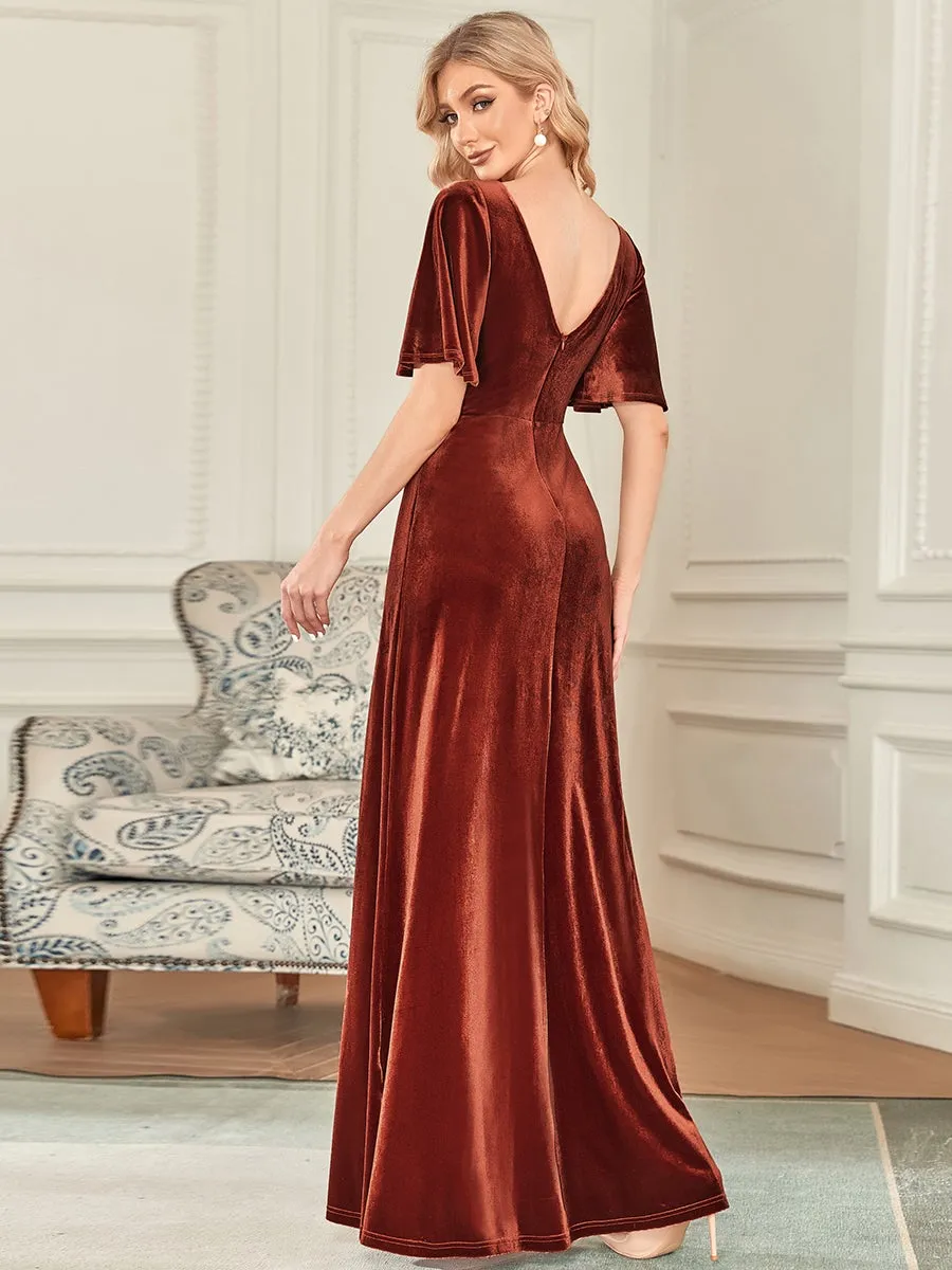 Elegant Double V Neck Velvet Wholesale Party Dresses for Women