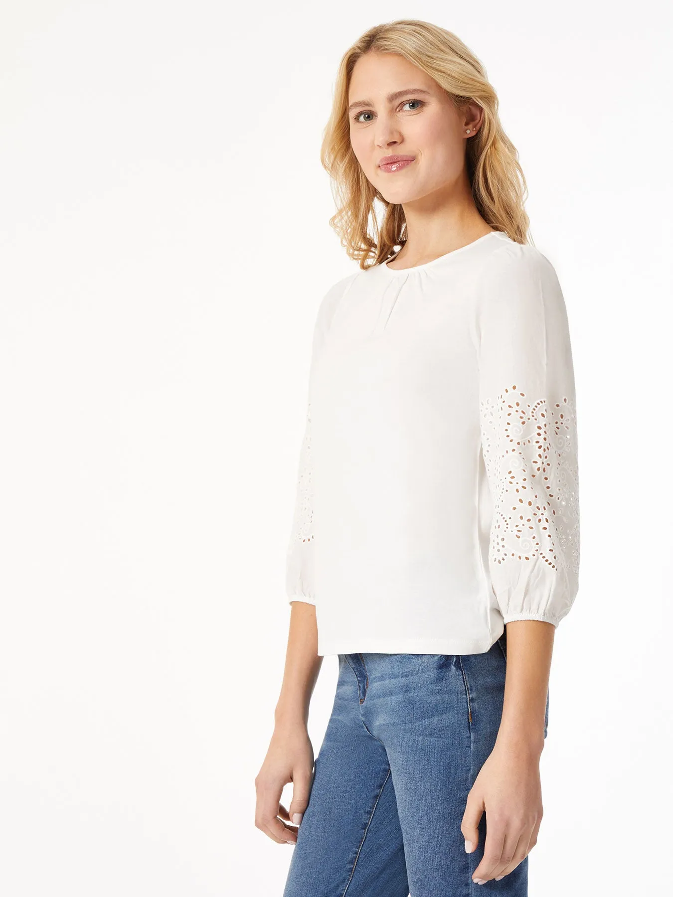 Embroidered Sleeve Woven Top