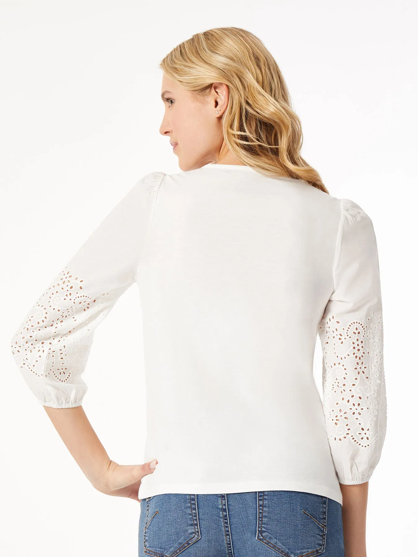 Embroidered Sleeve Woven Top