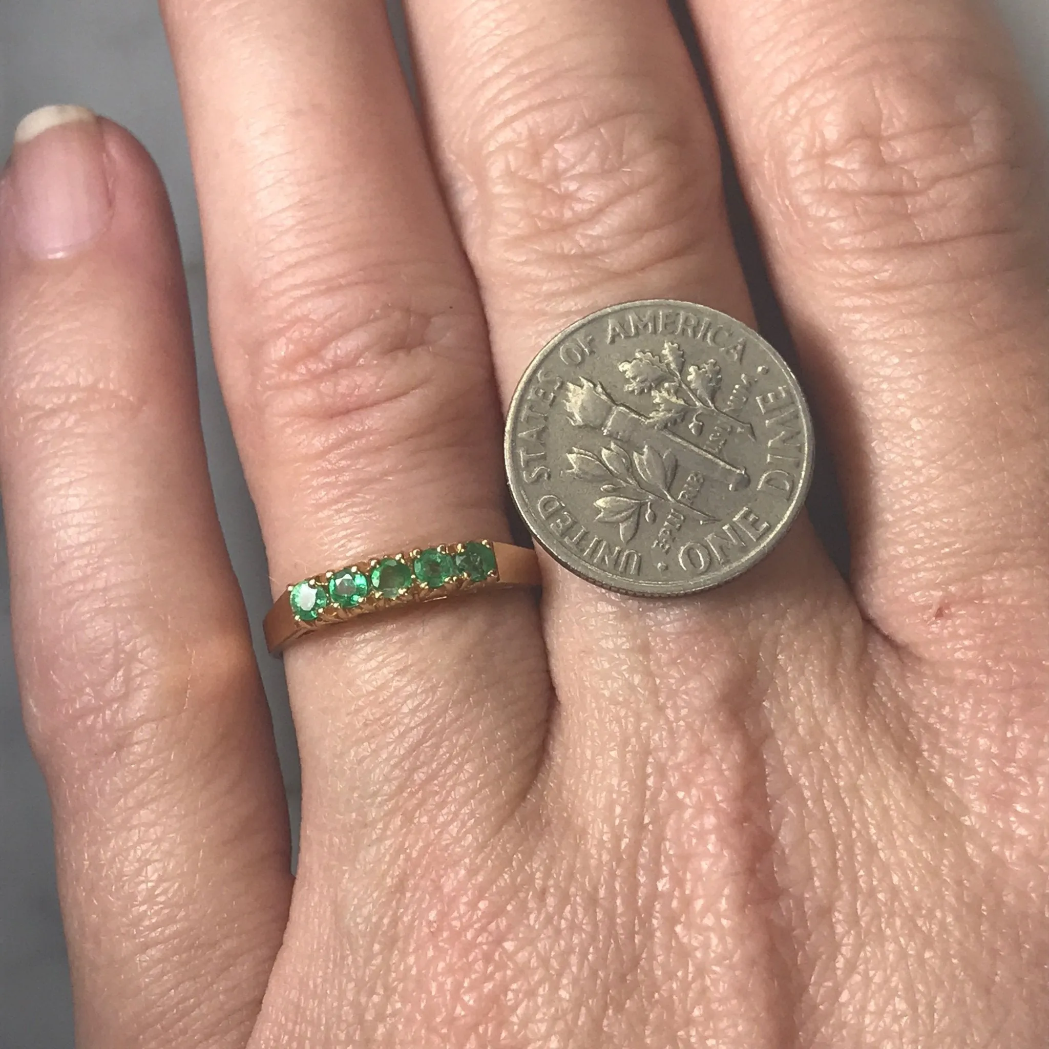 Emerald Wedding Band or Stacking Ring in 14K Yellow Gold. Estate Jewelry. May Birthstone.