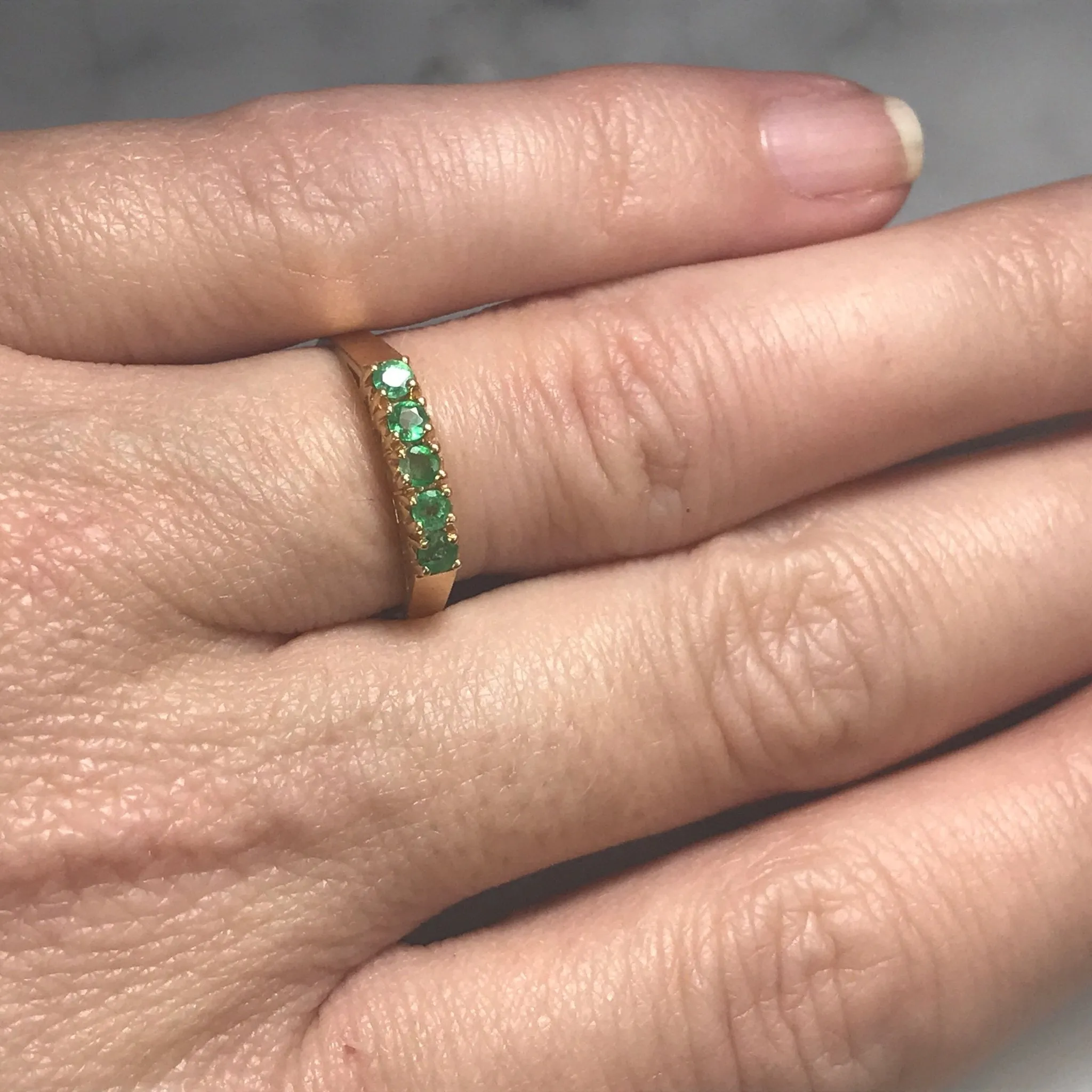 Emerald Wedding Band or Stacking Ring in 14K Yellow Gold. Estate Jewelry. May Birthstone.