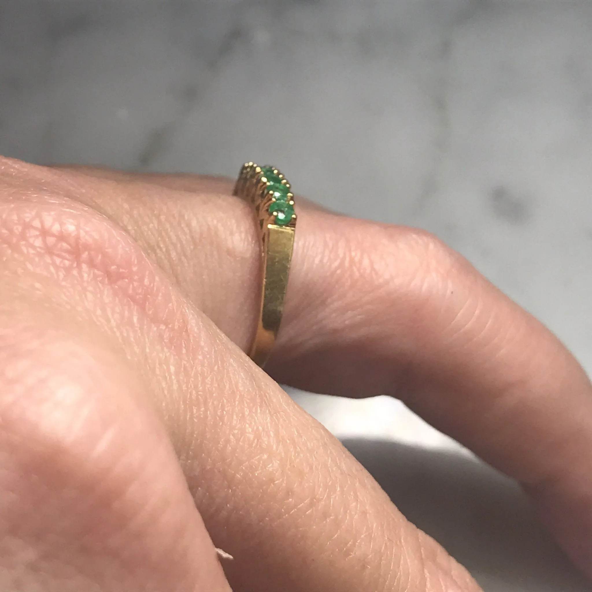 Emerald Wedding Band or Stacking Ring in 14K Yellow Gold. Estate Jewelry. May Birthstone.