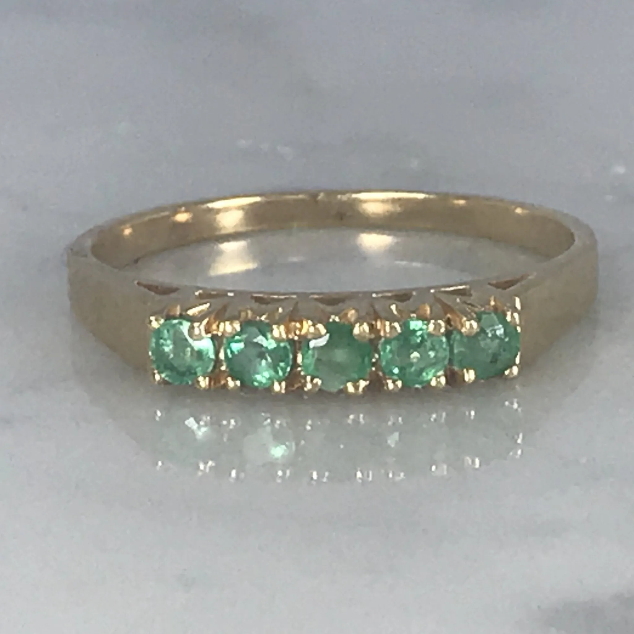 Emerald Wedding Band or Stacking Ring in 14K Yellow Gold. Estate Jewelry. May Birthstone.