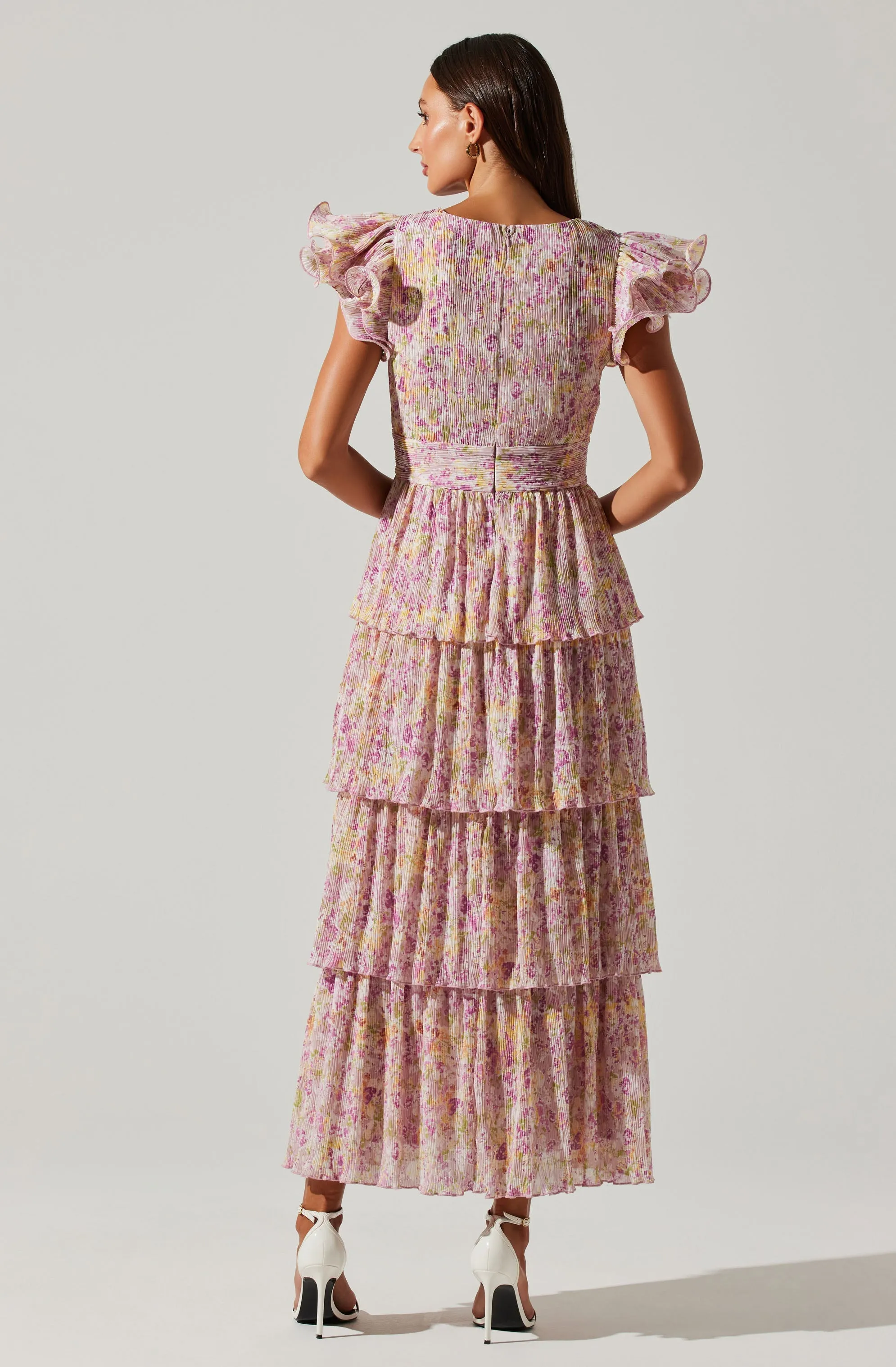 Emporia Floral Pleated Tiered Midi Dress