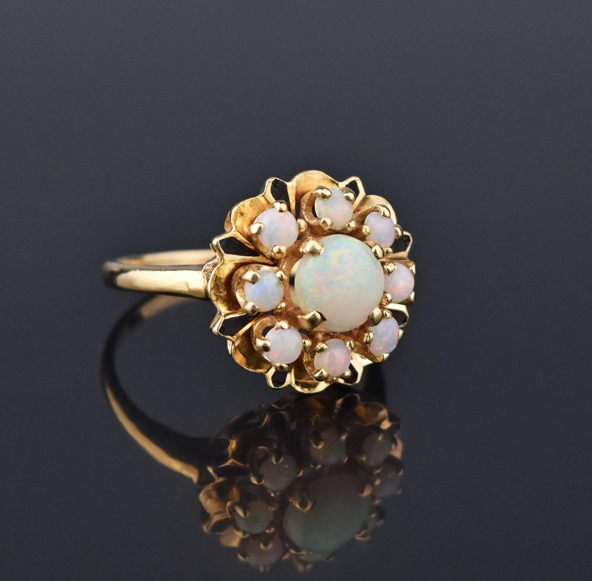 Enamel 14K Gold Opal Cluster Ring