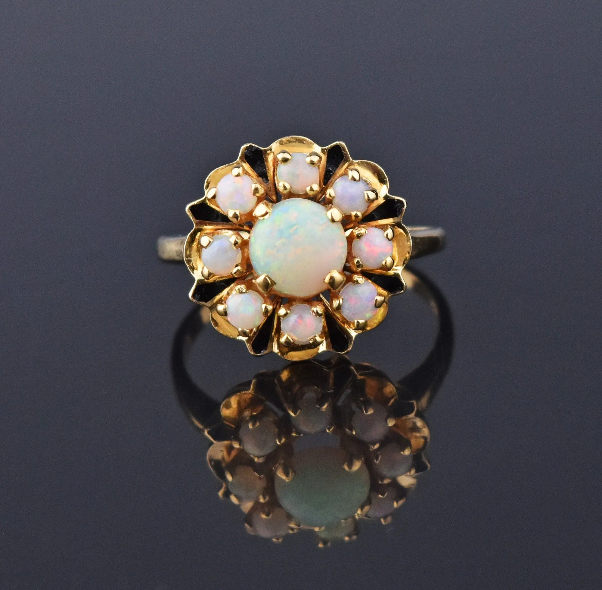 Enamel 14K Gold Opal Cluster Ring