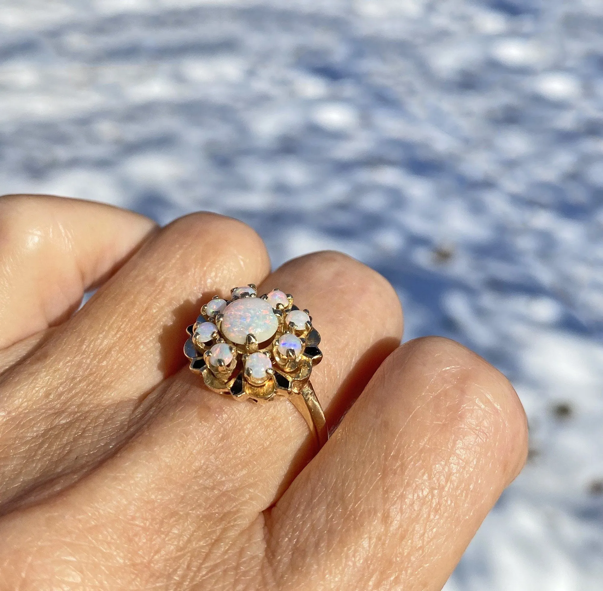 Enamel 14K Gold Opal Cluster Ring