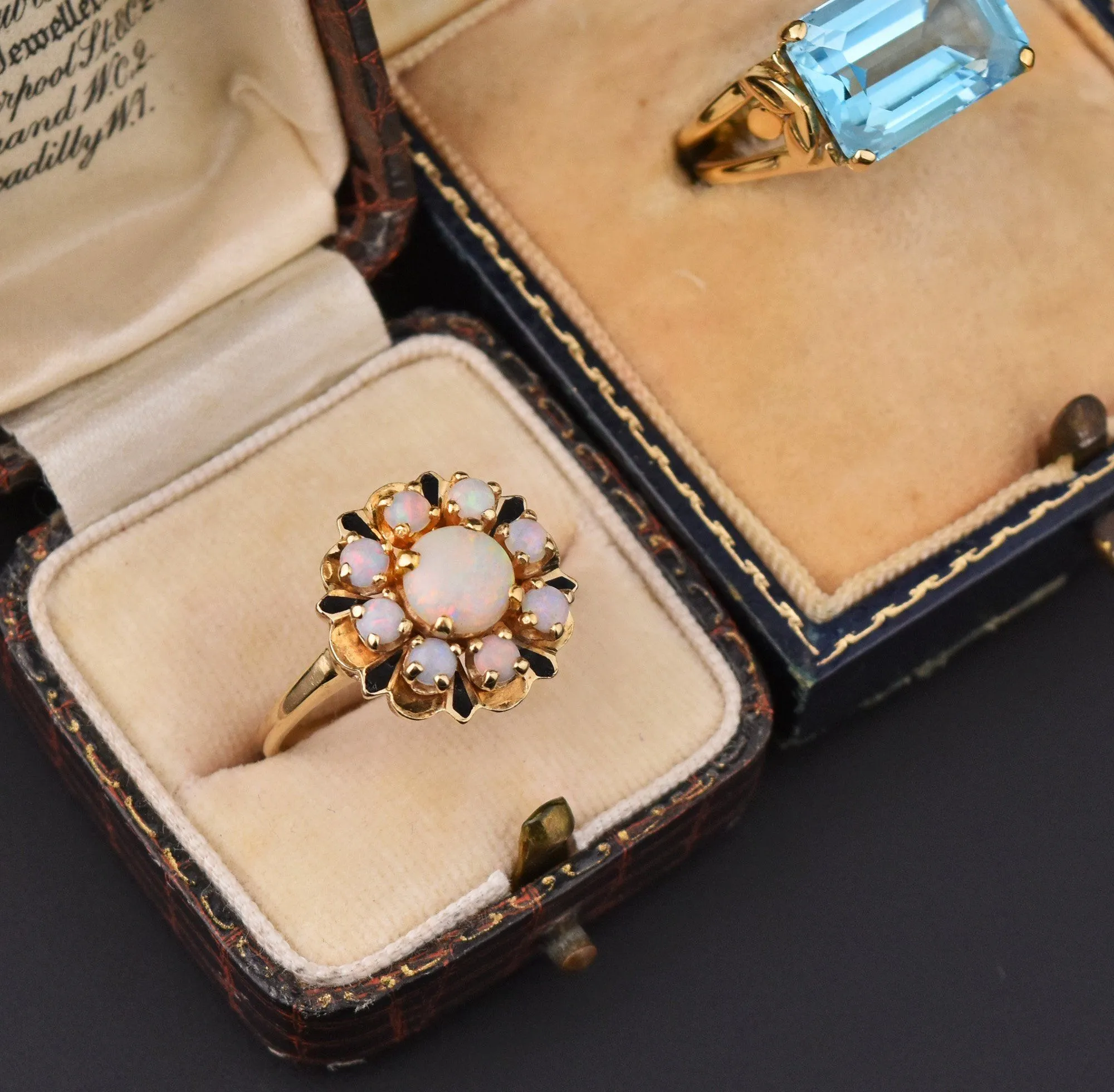 Enamel 14K Gold Opal Cluster Ring