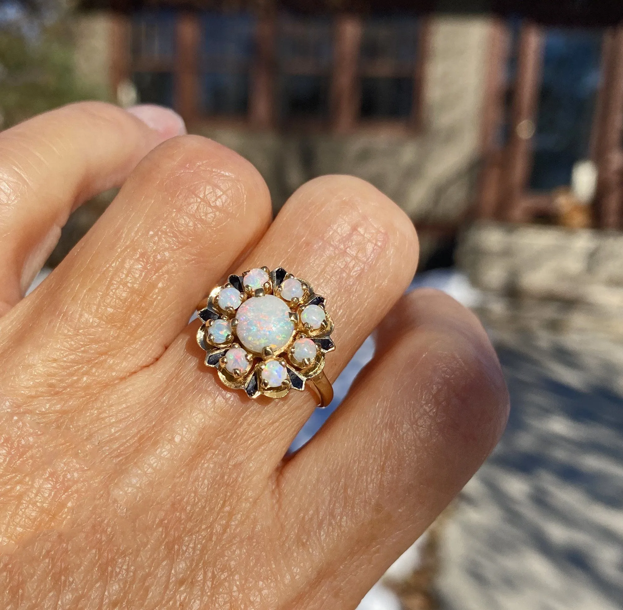 Enamel 14K Gold Opal Cluster Ring