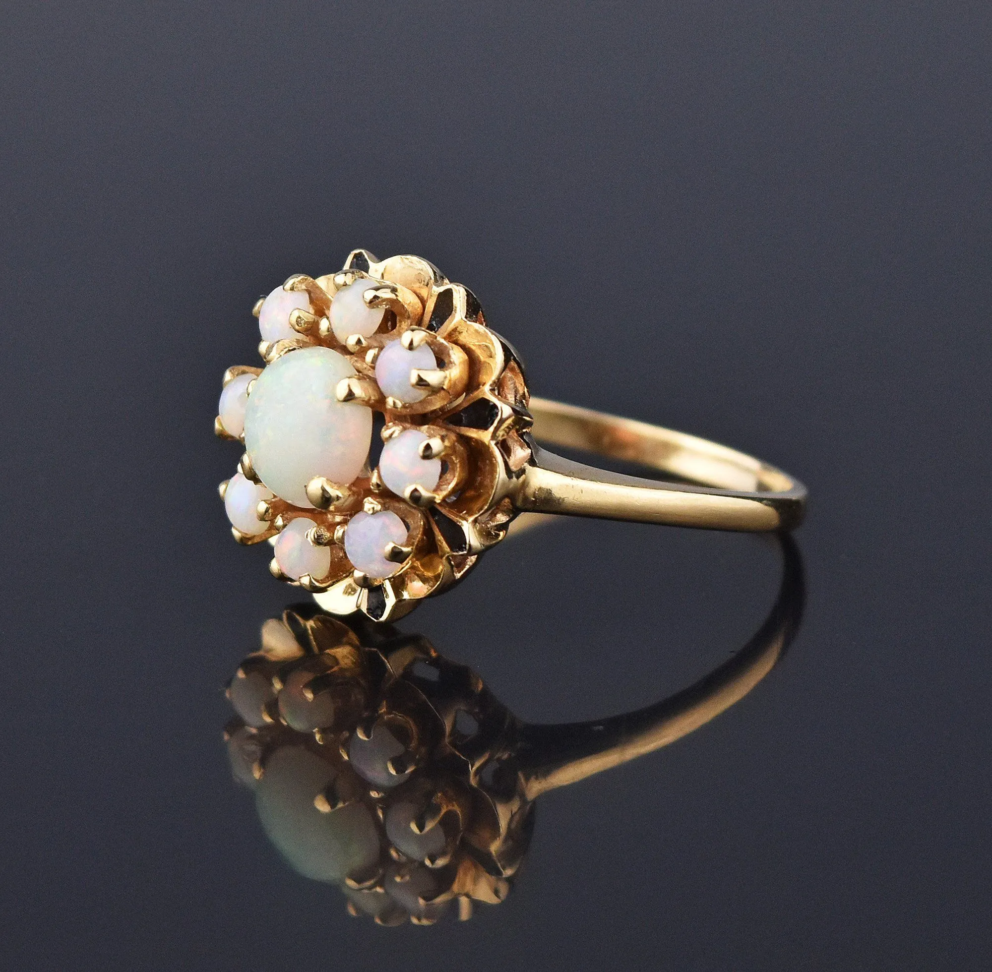 Enamel 14K Gold Opal Cluster Ring