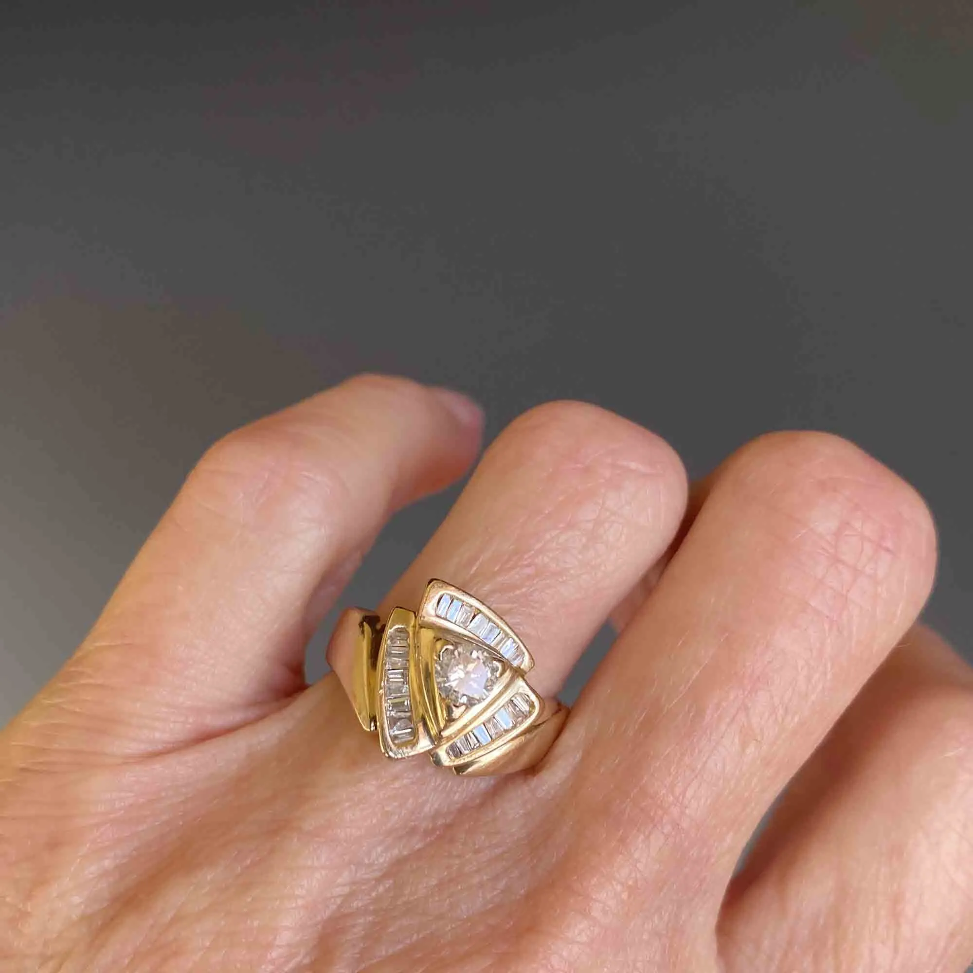 Estate 14K Gold Baguette Diamond Dinner Ring .85 CTW