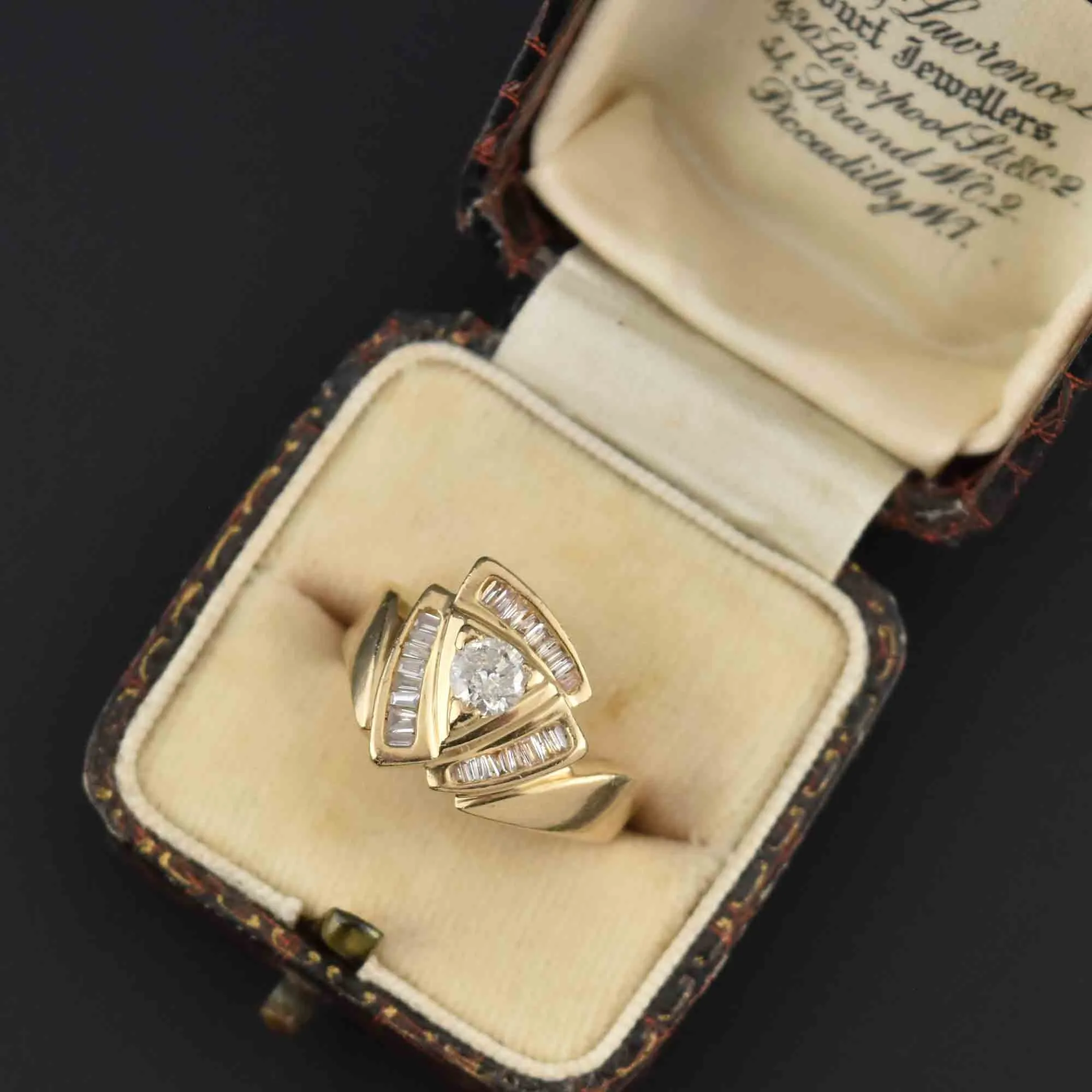 Estate 14K Gold Baguette Diamond Dinner Ring .85 CTW