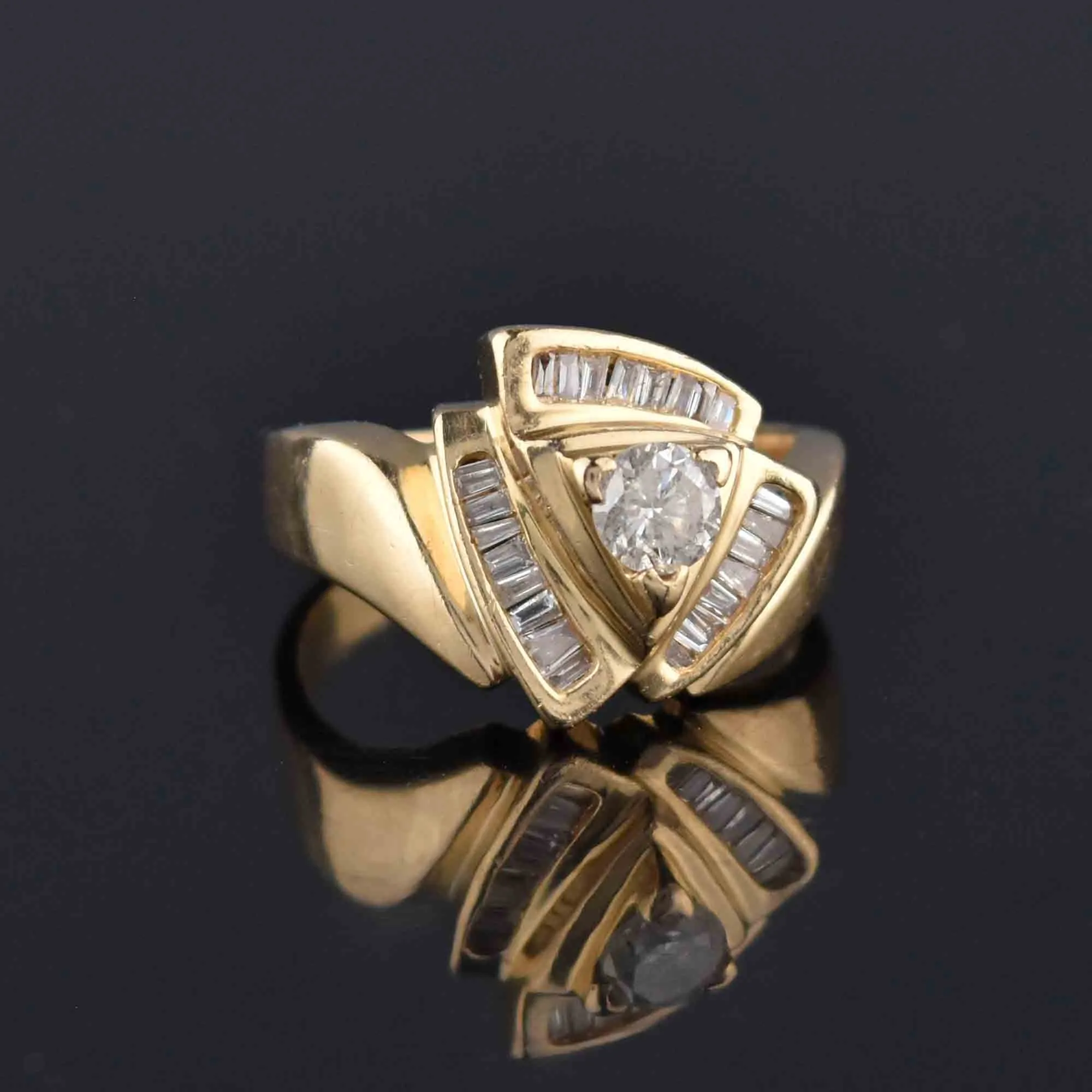 Estate 14K Gold Baguette Diamond Dinner Ring .85 CTW