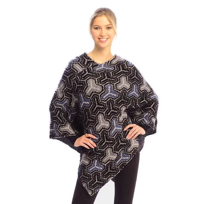 Fall Winter Patterned V-Neck Poncho