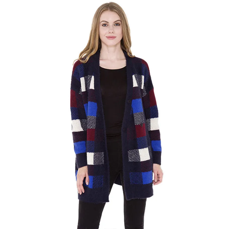 Fall Winter Plaid Check Cardigan