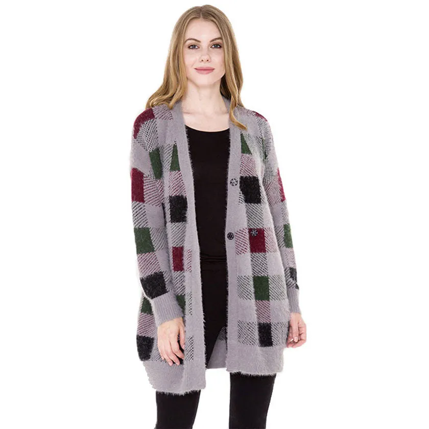 Fall Winter Plaid Check Cardigan