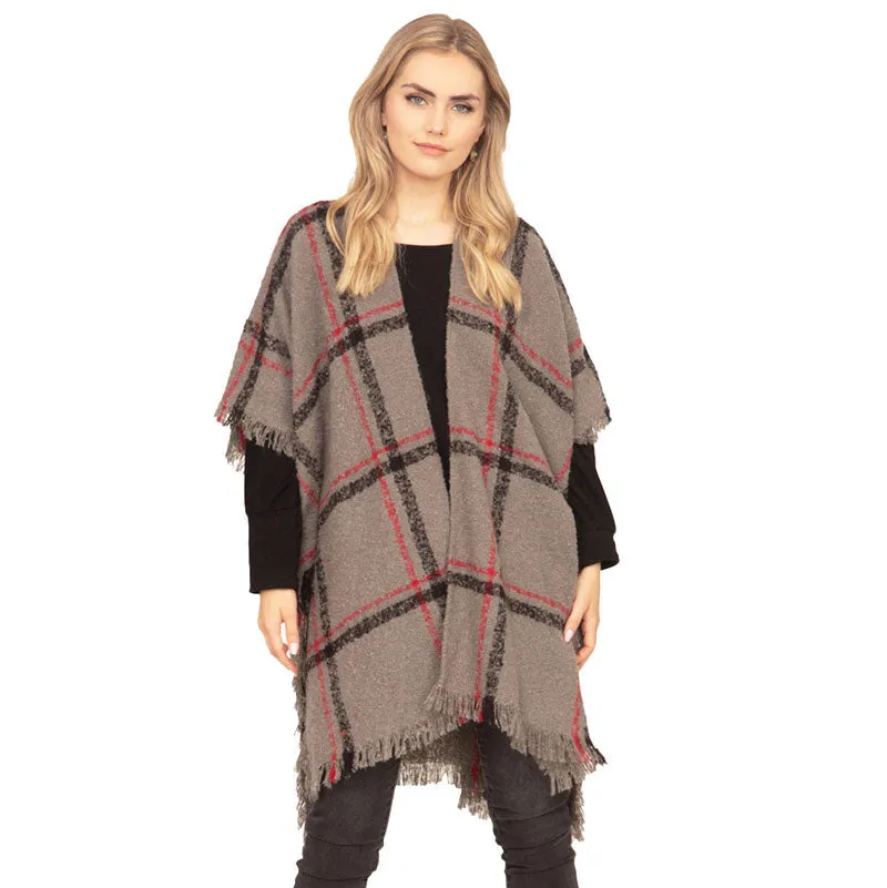 Fall Winter Plaid Check Poncho