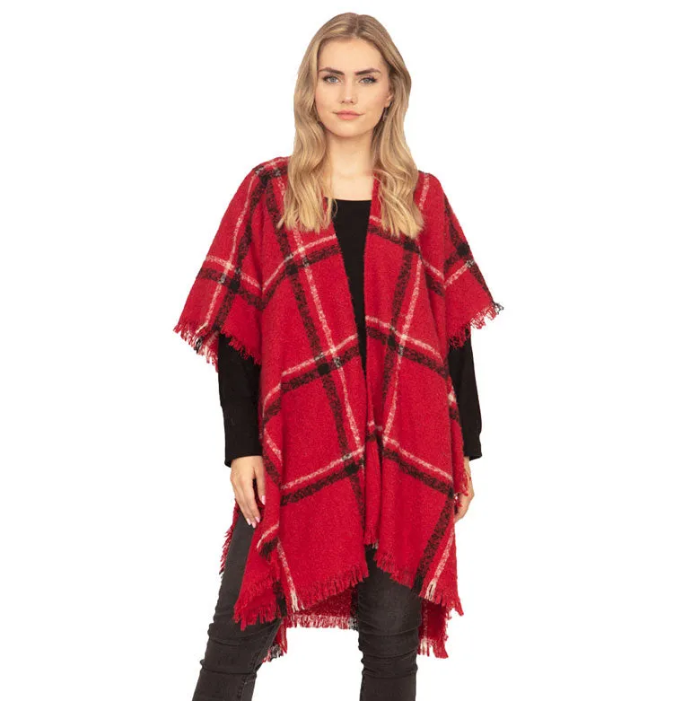 Fall Winter Plaid Check Poncho