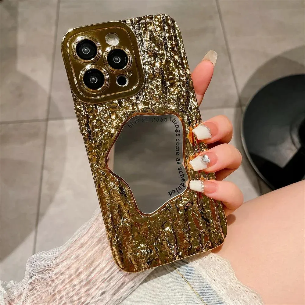 Fashion Plating Rock Cute Phone Cases For iPhone 15 14 Pro Max 13 12 11 - With Makeup Mirror