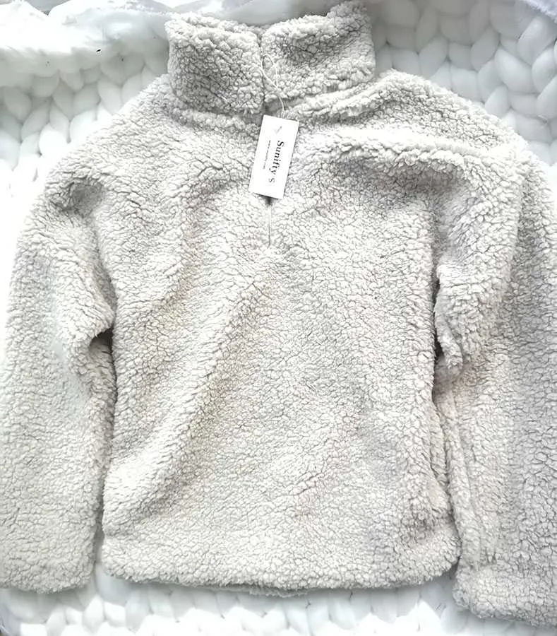 Faux Fur Sherpa Fleece Pullover Teddy Bear Sweatshirt