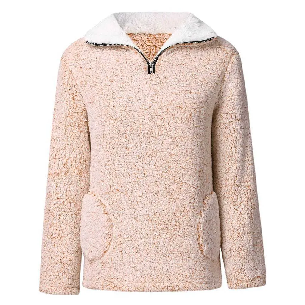 Faux Fur Sherpa Fleece Pullover Teddy Bear Sweatshirt