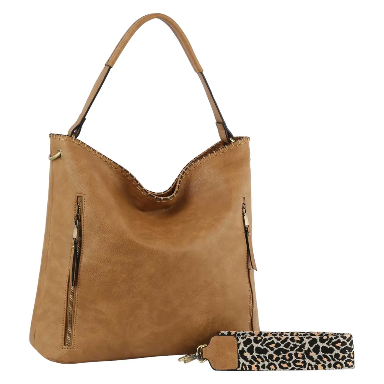 Faux Leather Hobo Tote Handbag with Guitar Strap