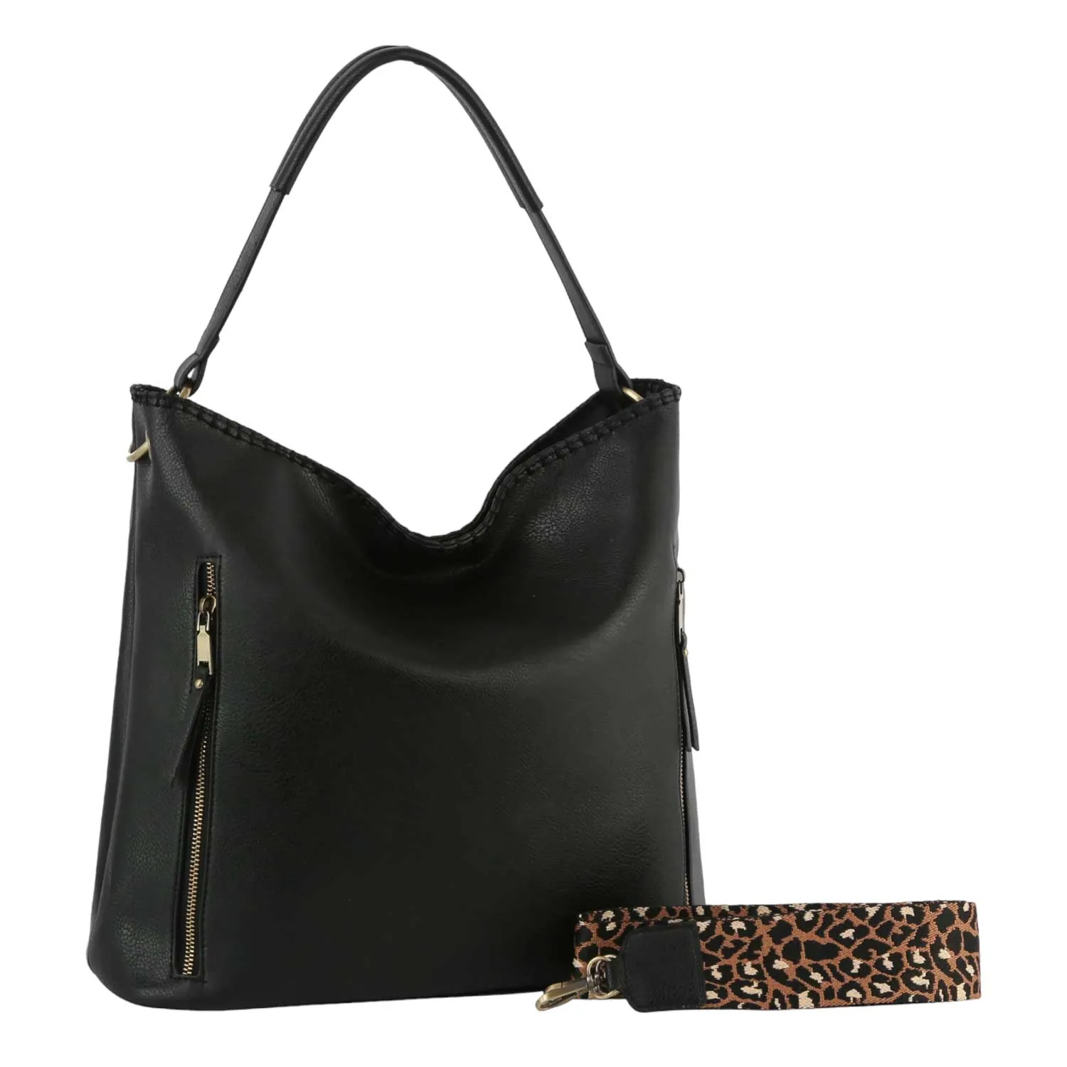 Faux Leather Hobo Tote Handbag with Guitar Strap