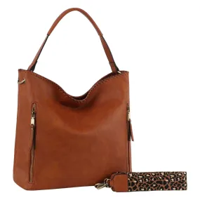 Faux Leather Hobo Tote Handbag with Guitar Strap