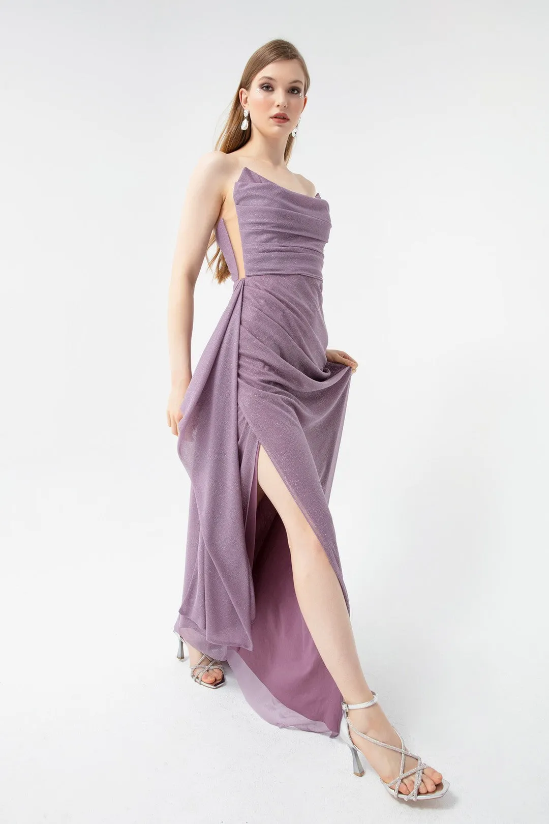 Female Chest Drape Slit Sweet Dress