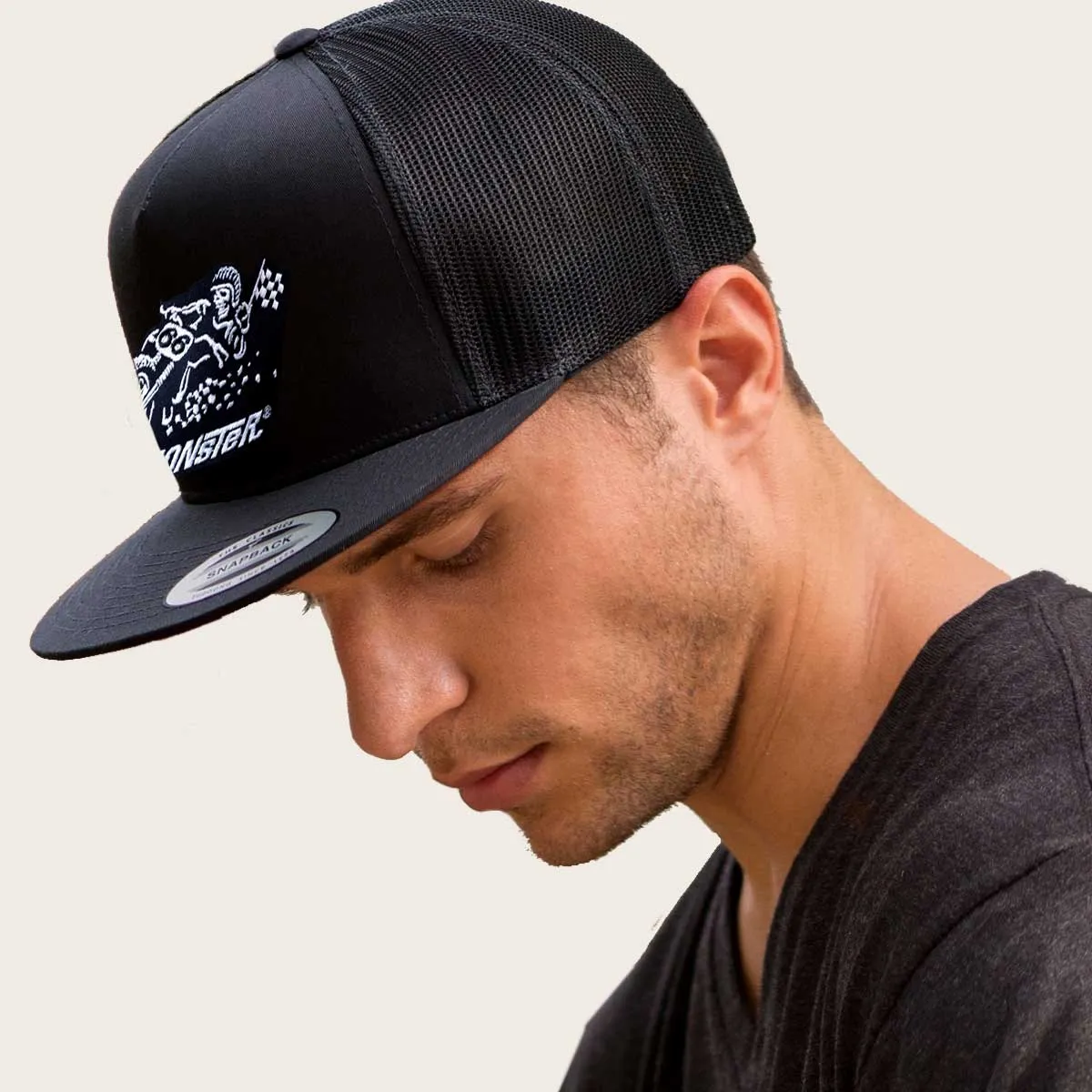 Flat Brim Snapback Motorcycle Trucker Hat "Flat Tracker"