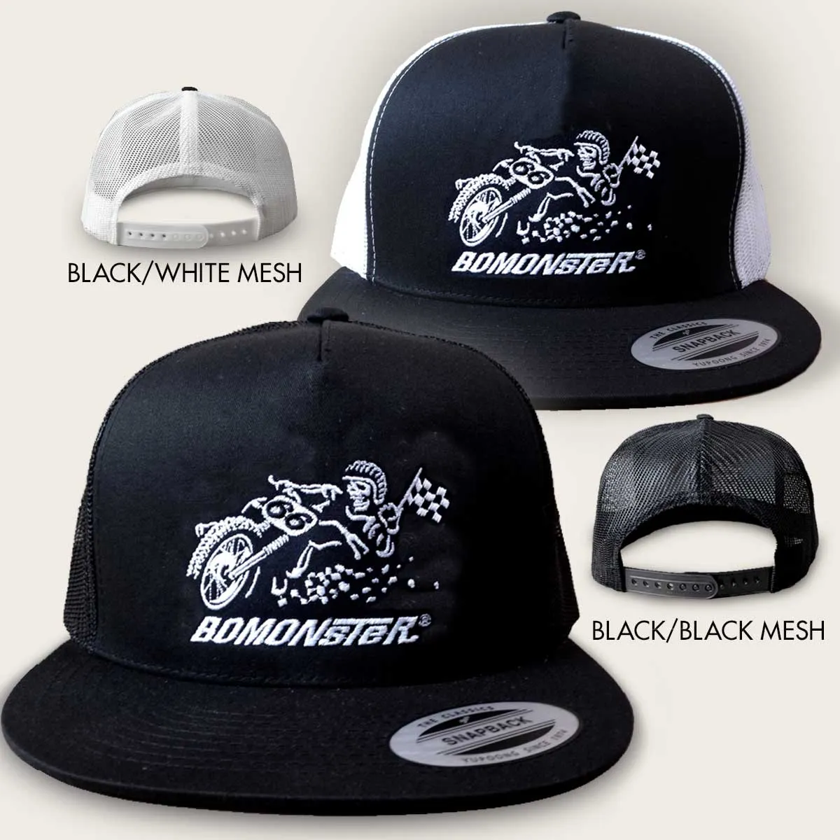 Flat Brim Snapback Motorcycle Trucker Hat "Flat Tracker"