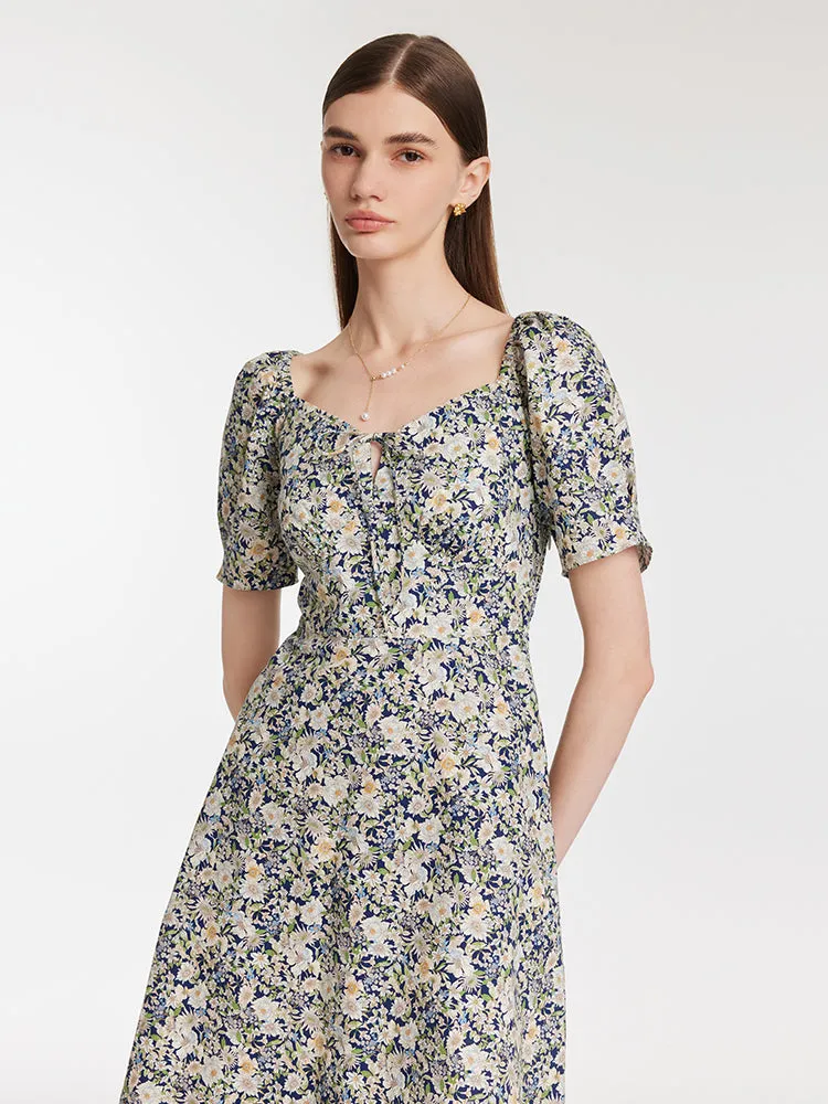 Floral Printed Square Neck Women Midi Dress