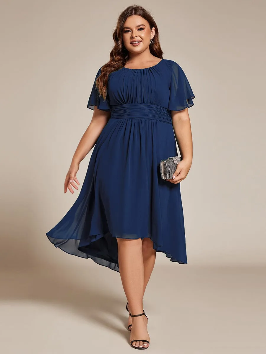 Flowy Chiffon Round Neckline A-Line Knee Length Wedding Guest Dress