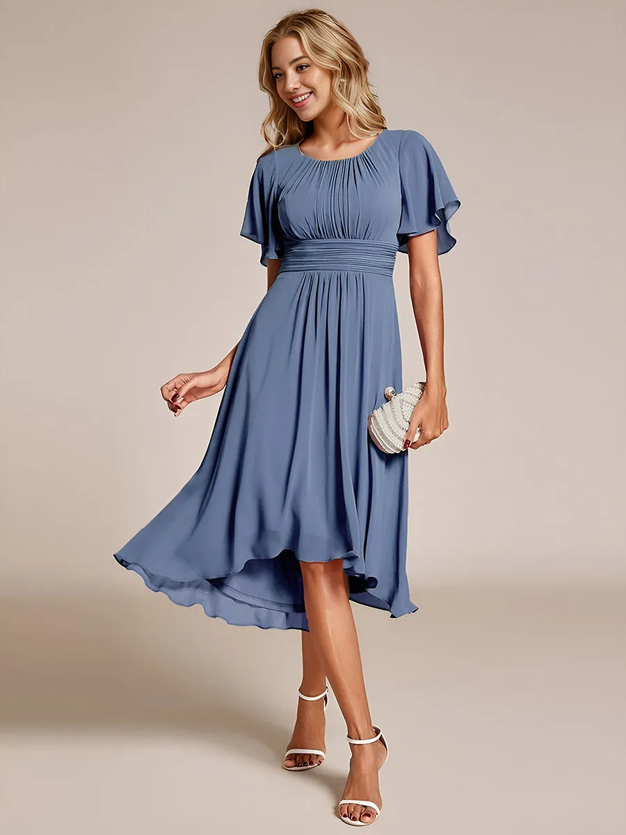 Flowy Chiffon Round Neckline A-Line Knee Length Wedding Guest Dress