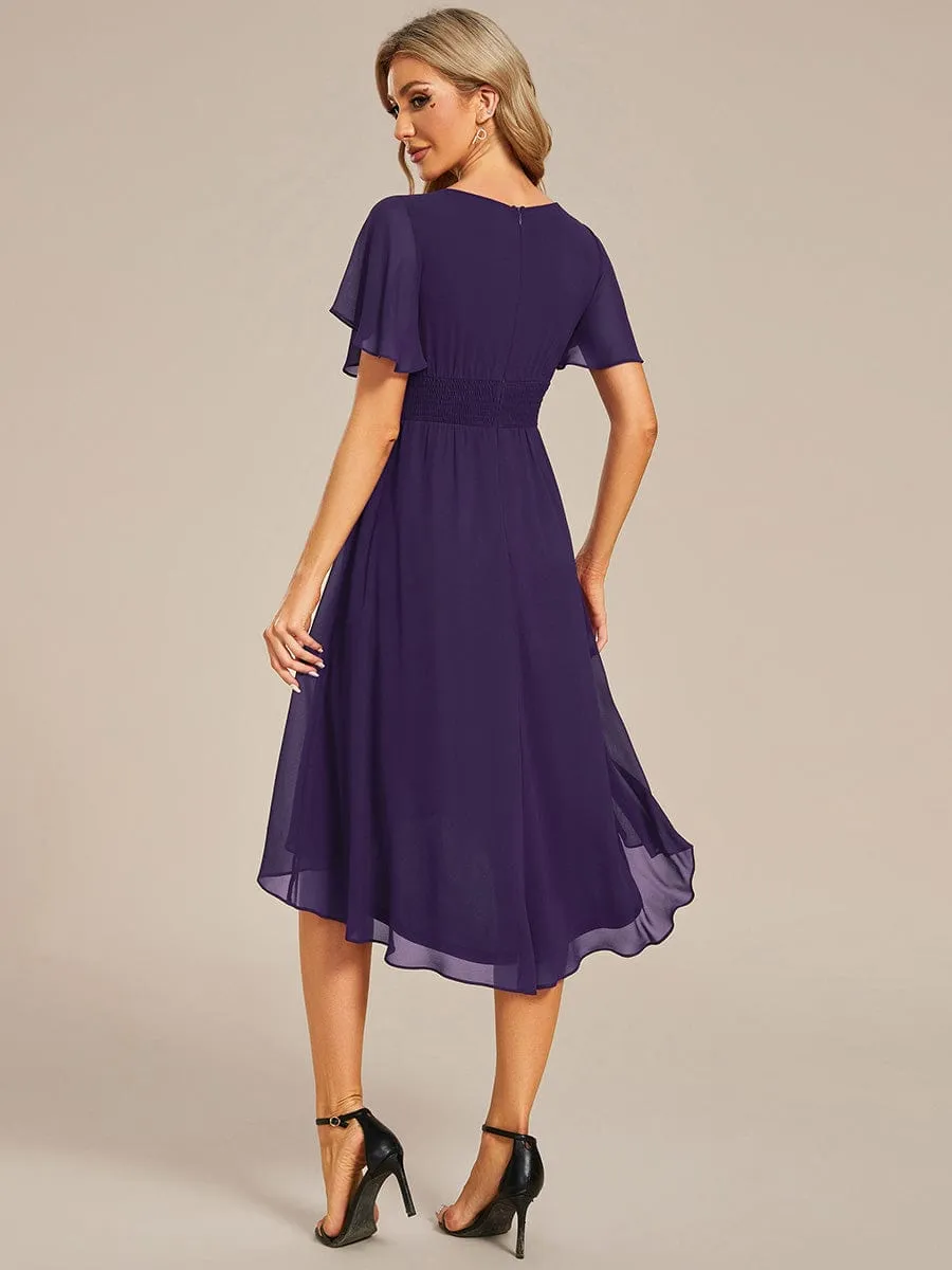 Flowy Chiffon Round Neckline A-Line Knee Length Wedding Guest Dress