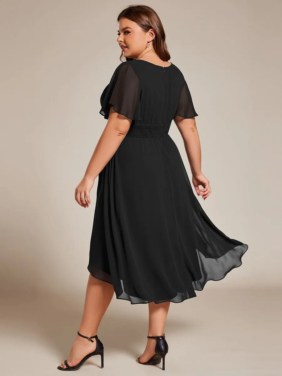 Flowy Chiffon Round Neckline A-Line Knee Length Wedding Guest Dress