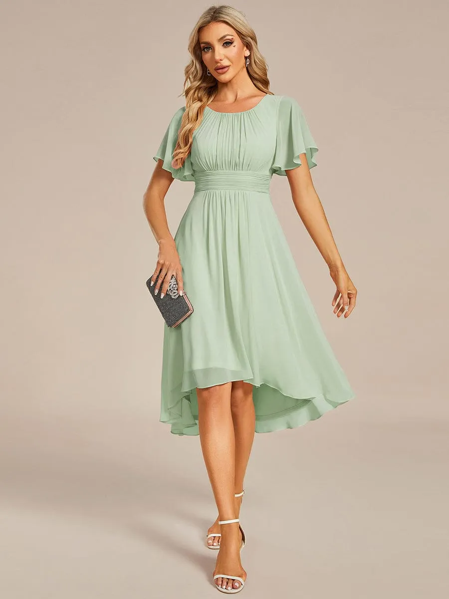 Flowy Chiffon Round Neckline A-Line Knee Length Wedding Guest Dress