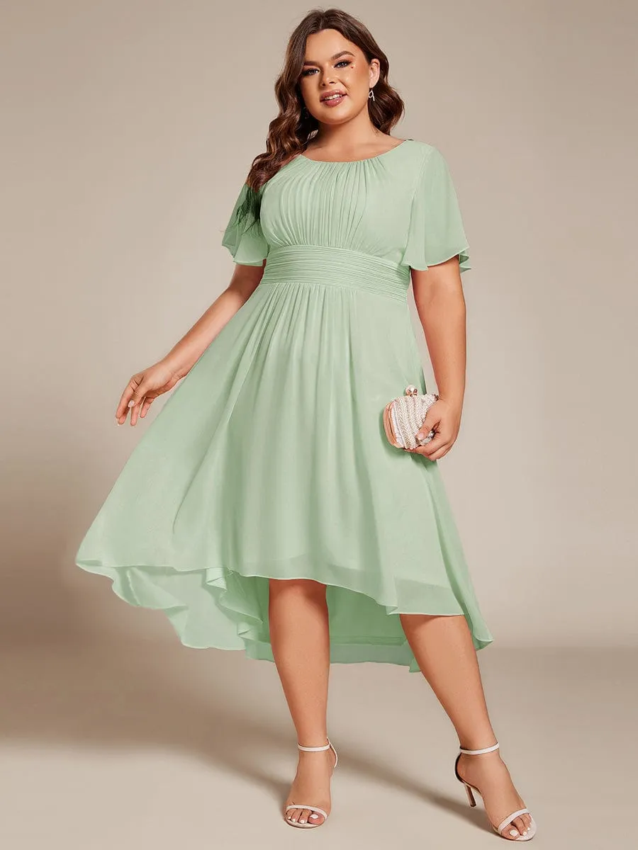 Flowy Chiffon Round Neckline A-Line Knee Length Wedding Guest Dress