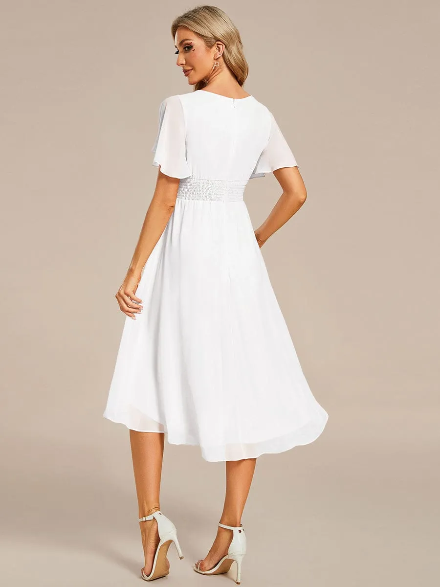 Flowy Chiffon Round Neckline A-Line Knee Length Wedding Guest Dress