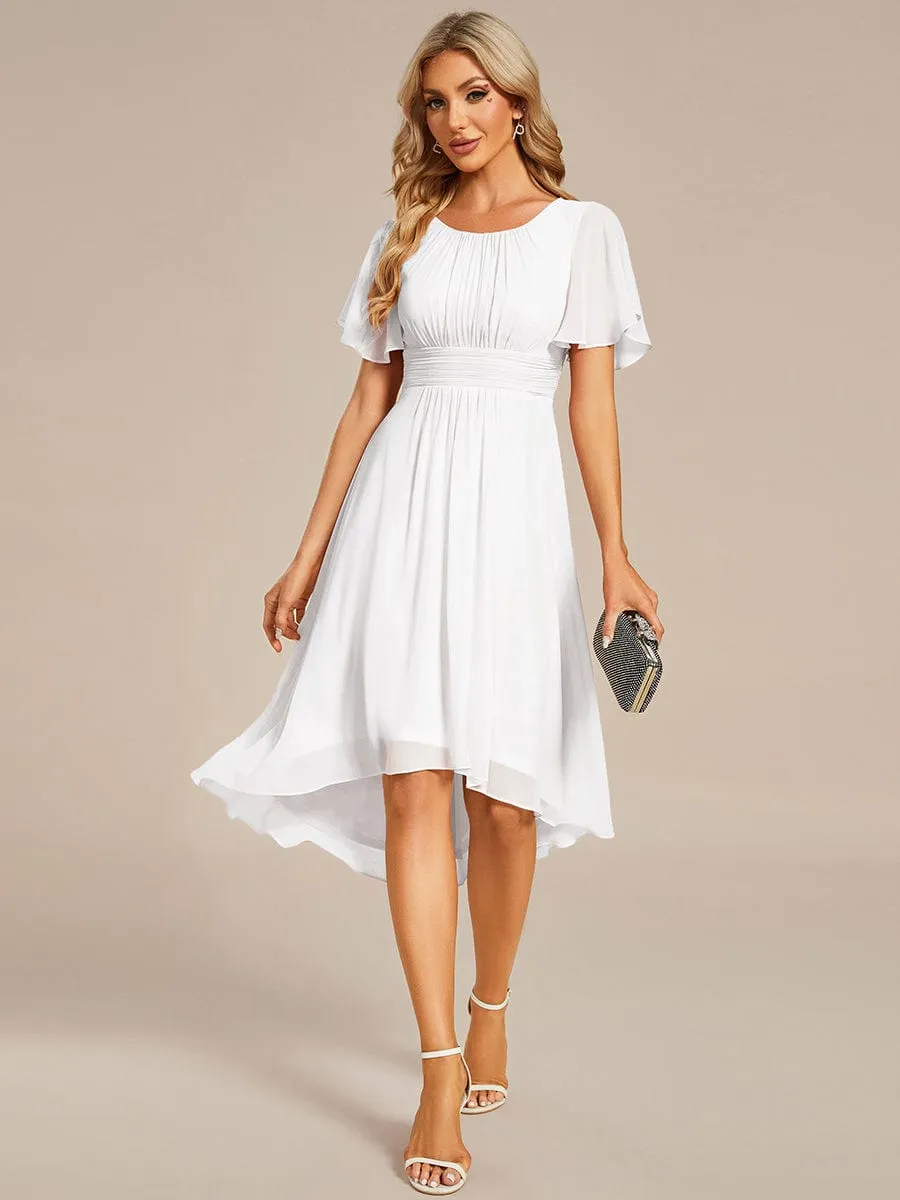 Flowy Chiffon Round Neckline A-Line Knee Length Wedding Guest Dress