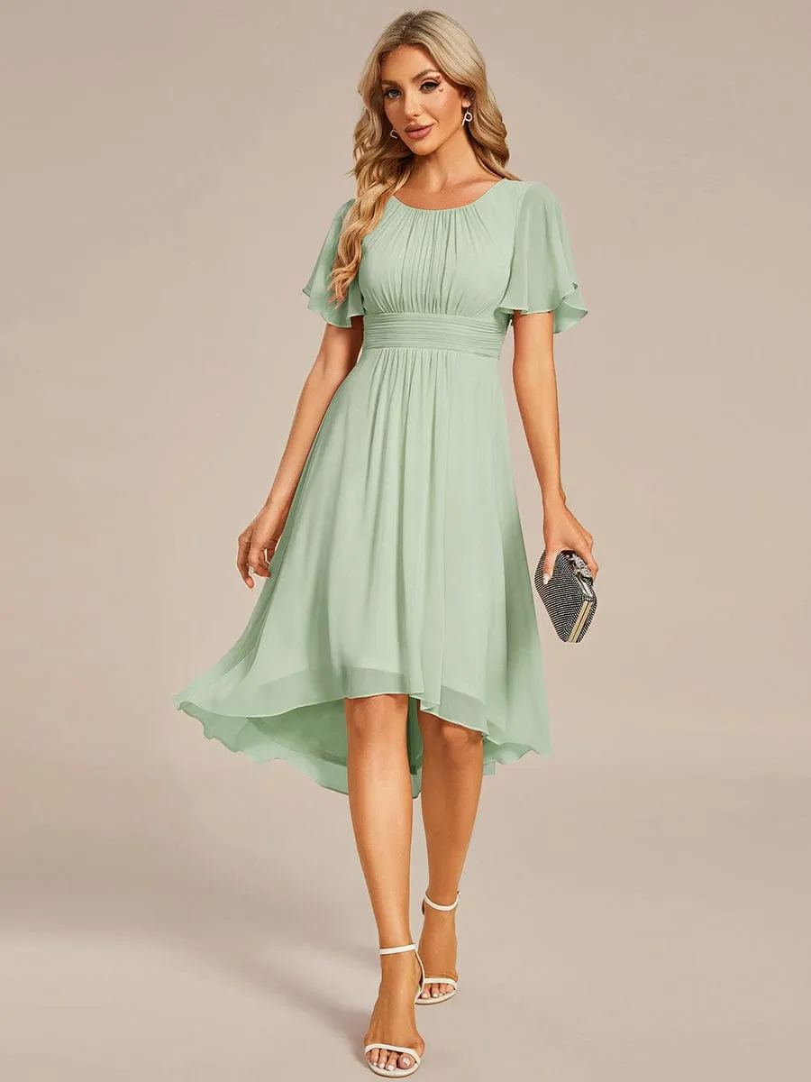 Flowy Chiffon Round Neckline A-Line Knee Length Wedding Guest Dress