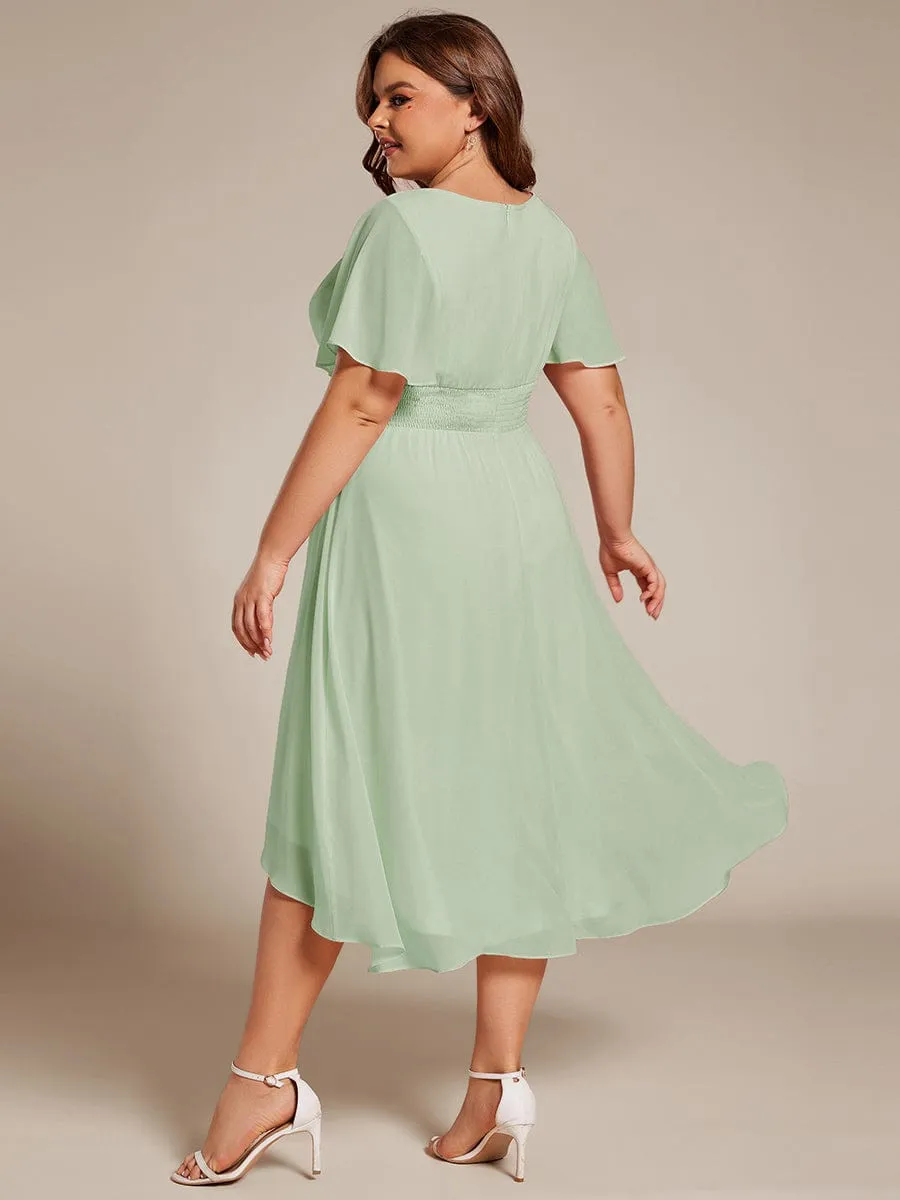 Flowy Chiffon Round Neckline A-Line Knee Length Wedding Guest Dress