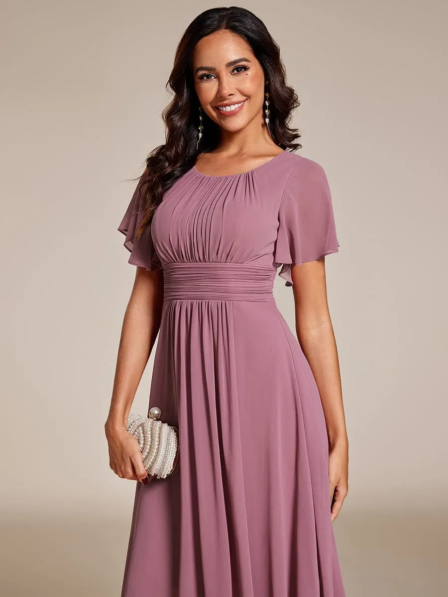 Flowy Chiffon Round Neckline A-Line Knee Length Wedding Guest Dress