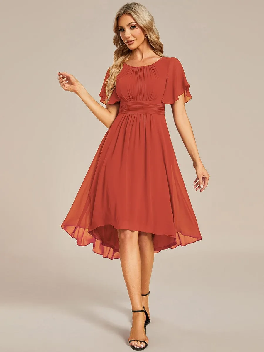 Flowy Chiffon Round Neckline A-Line Knee Length Wedding Guest Dress