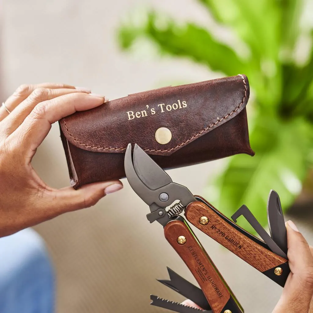 Gardening Gift Box with Personalised Leather Holder and Gardening Tool